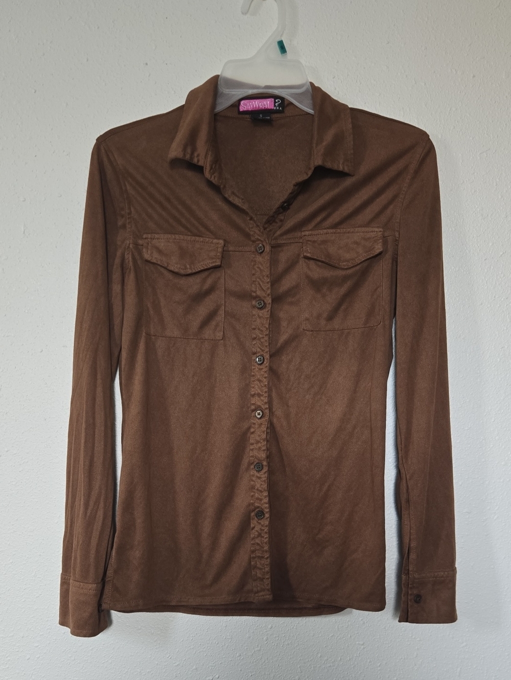 Fuax Suede Button-Down Long Sleeve